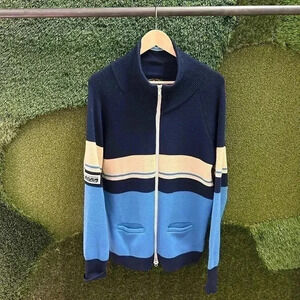 Vintage Colour Blocking Zip-up Curling  Sweater Medium